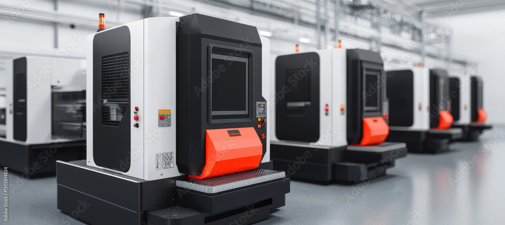 Aufkleber high capacity machines lined up in modern factory setting, showcasing advanced technology and precis