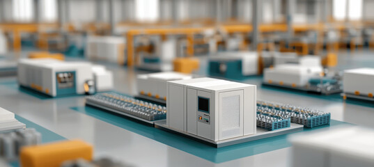 Fototapeta premium High capacity manufacturing floor showcasing advanced machinery and equipment, emphasizing efficiency and productivity in industrial setting