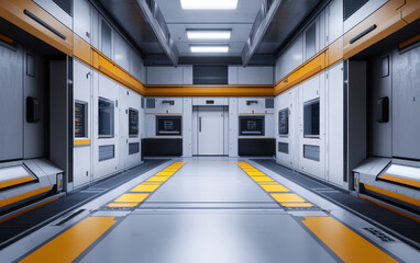 Obraz premium modern industrial workspace featuring sleek design, bright lighting, and advanced technology. space is organized with clean layout, showcasing futuristic aesthetic