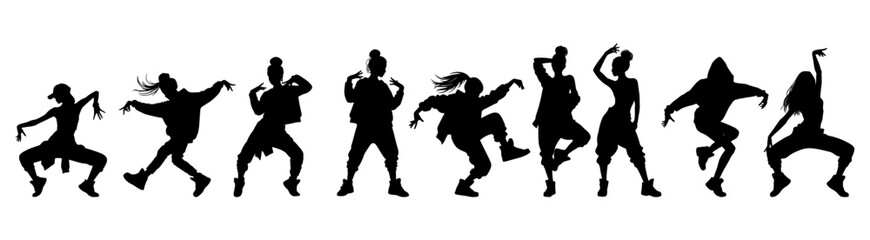 Vector illustration. Silhouette on a white background. Hip-hop dance girl sticker