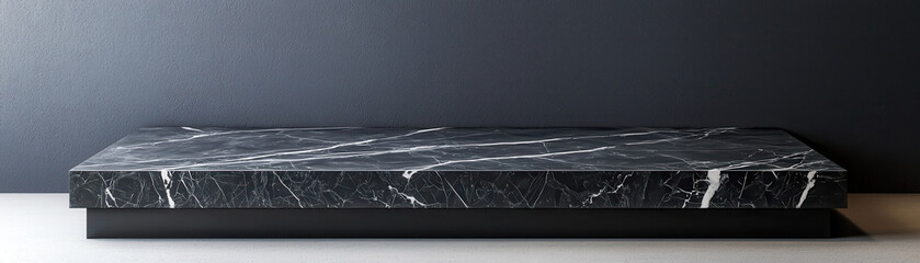 Minimalist black marble platform with elegant design and smooth surface, perfect for modern decor. Ideal for showcasing art or decorative items