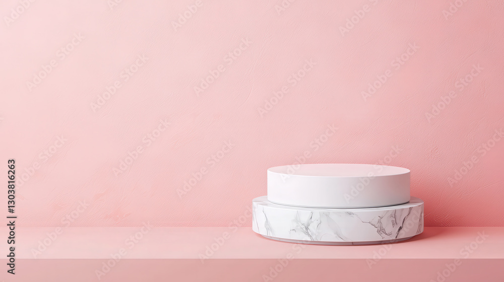 Poster minimalist display with smooth marble platform and gentle curves, perfect for showcasing products in