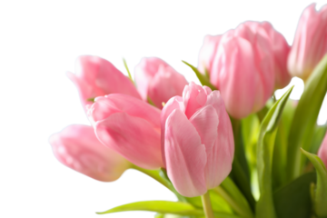 8 March, International Women's Day, bouquet of pink tulips, close up, isolated on white background, PNG