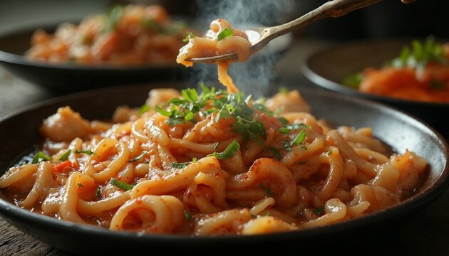 Authentic Italian Pici Pasta with Rich Tomato Sauce and Fresh Herbs