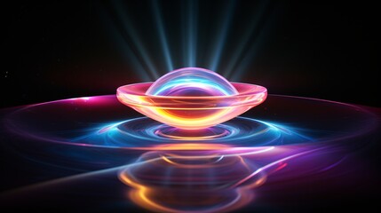 A levitating sphere of pure rainbow energy pulsing in a dark void