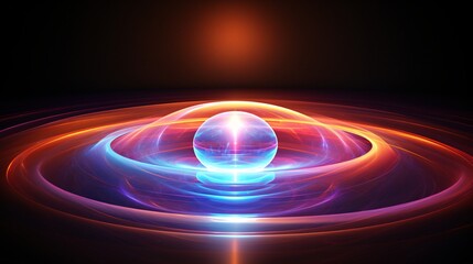 A levitating sphere of pure rainbow energy pulsing in a dark void