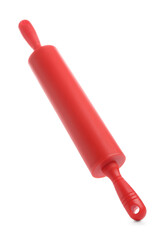 One red rolling pin isolated on white