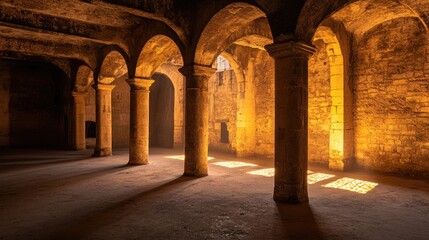 Naklejka premium A historic venue with immersive light projections on the ground.