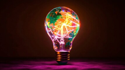 Global Innovation  Illuminated World Map Inside a Light Bulb