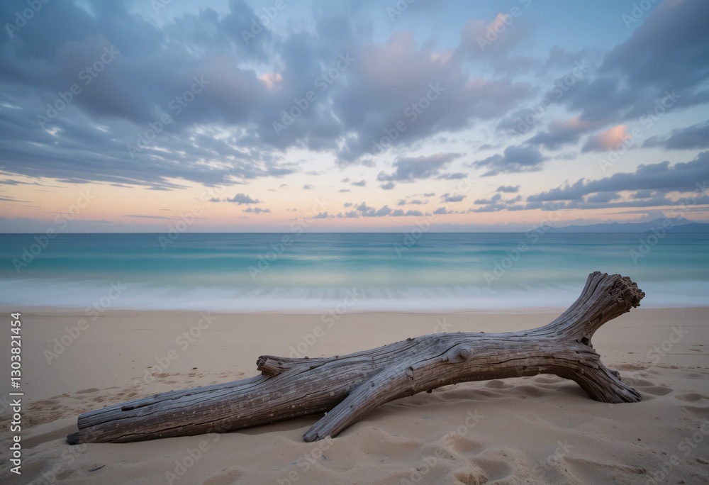 Aufkleber tranquil twilight beach scape. golden sand, gently undulating ocean, soft clouds reflecting warm hue