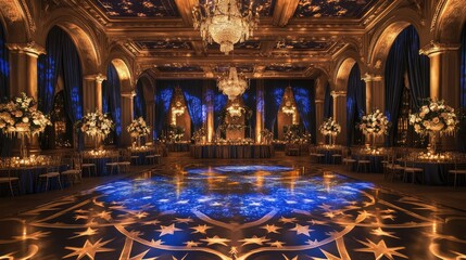 Fototapeta premium A wedding venue with romantic floor projections enhancing the atmosphere.