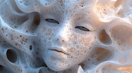 A hovering mask with fractal energy tendrils spiraling from it