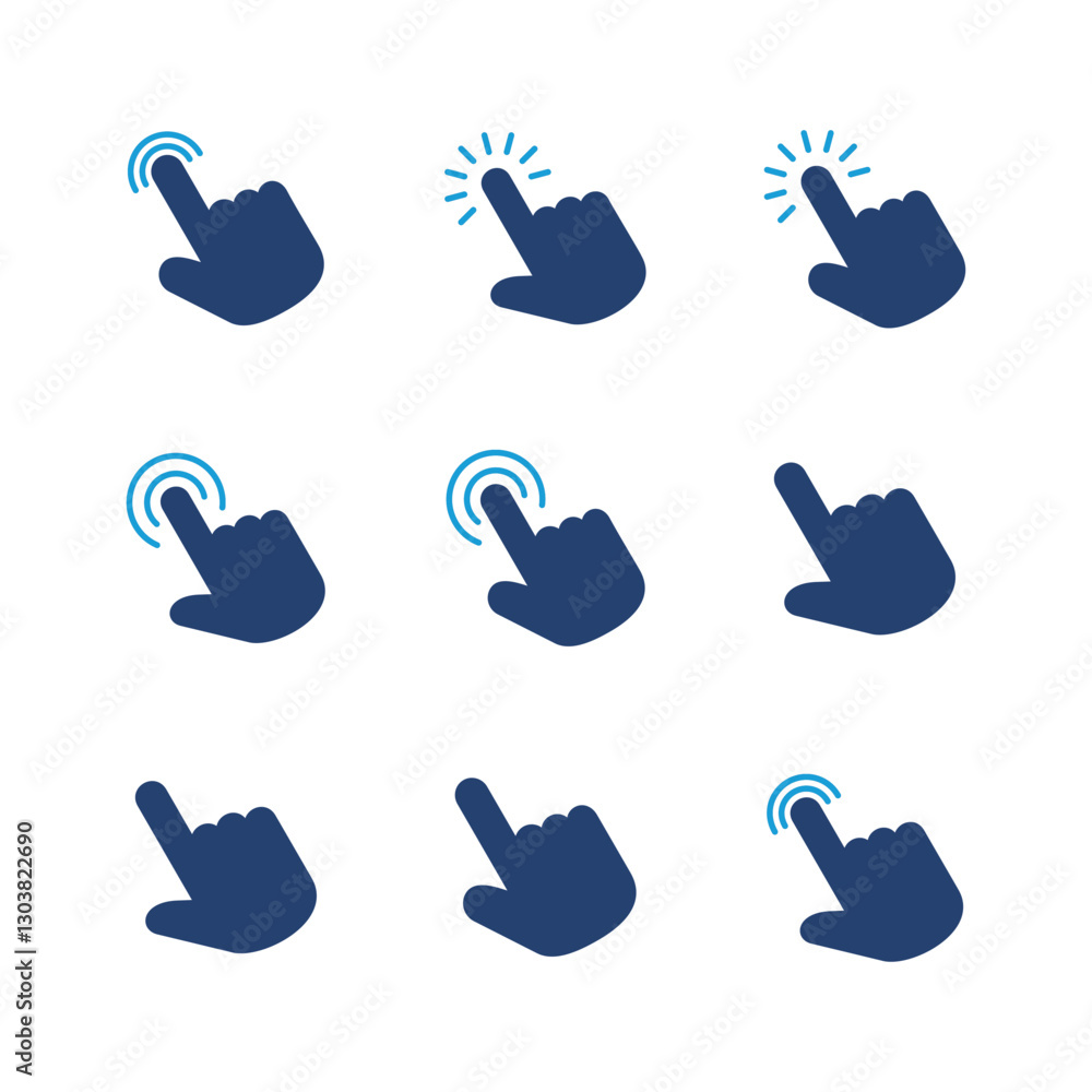 Poster hand cursor icon set. click icon vector. hand click. pointer