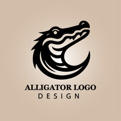 Bold Black Alligator Head Logo Design on Beige Background for Branding, Wildlife, Reptile, Animal, Business Identity, Creative Vector Illustration

