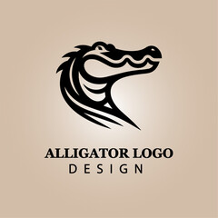Bold Black Alligator Head Logo Design on Beige Background for Branding, Wildlife, Reptile, Animal, Business Identity, Creative Vector Illustration

