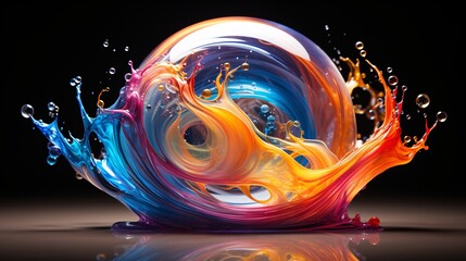 A liquid energy sphere floating weightlessly, shifting between colors