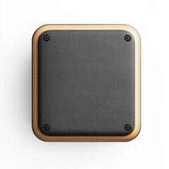 Fototapeta premium A sleek, compact audio speaker with a textured fabric surface and a wooden frame, showcasing modern design aesthetics.