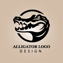Bold Black Alligator Head Logo Design on Beige Background for Branding, Wildlife, Reptile, Animal, Business Identity, Creative Vector Illustration

