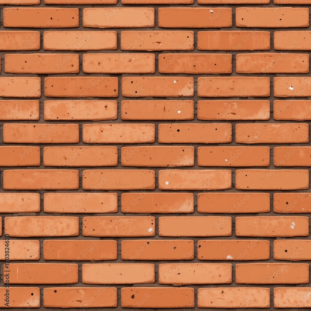 Poster warm brick wall texture. reddish-orange bricks stacked in running bond pattern. detailed surface wit