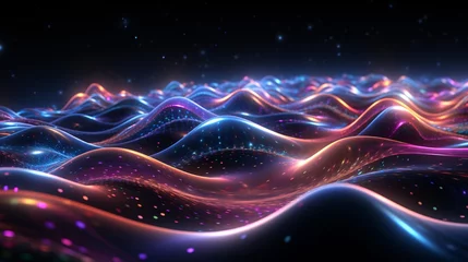 Gordijnen A floating quantum field shifting in fractal neon waves © Kanok
