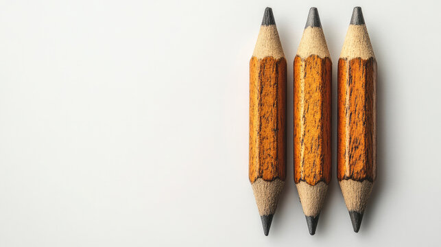 Three short, double-ended pencils neatly aligned on a white background, with ample copy space. Ideal for educational blogs, art supplies, or articles on creativity, learning, and precision.