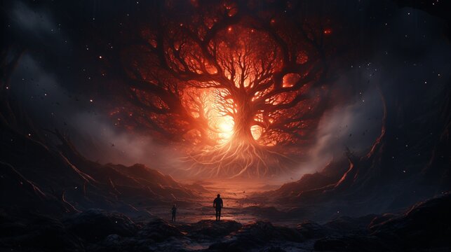 A massive interstellar storm creating glowing light trails in the void