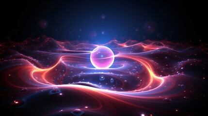 Obraz premium A floating spiral of neon radiation connecting cosmic bodies