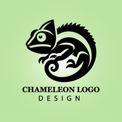Elegant Black Chameleon Logo Design on Green Background for Branding, Nature, Wildlife, Reptile, Animal, Creative Business Identity, Vector Illustration

