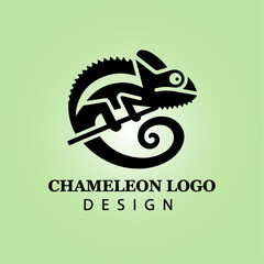 Elegant Black Chameleon Logo Design on Green Background for Branding, Nature, Wildlife, Reptile, Animal, Creative Business Identity, Vector Illustration

