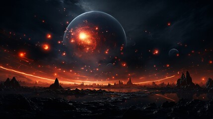 Fototapeta premium A massive glowing anomaly stretching across an entire solar system