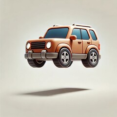 Brown Cartoon SUV 3D Rendering Floating on Light Background