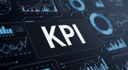 Futuristic interface with KPI text and analytics charts for business strategy