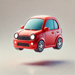 Red Cartoon Car Illustration Floating on White Background