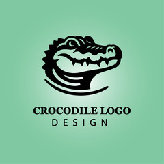 Fierce Crocodile Logo Design in Tribal Style, Modern Vector Art with Bold Black Lines on Green Background for Branding and Mascot Identity

