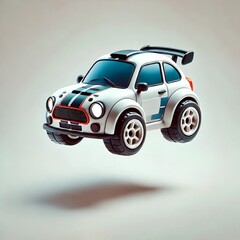 White Toy Racing Car with Orange Stripes on Light Background