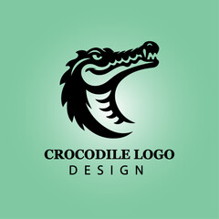 Fierce Crocodile Logo Design in Tribal Style, Modern Vector Art with Bold Black Lines on Green Background for Branding and Mascot Identity

