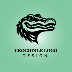 Fierce Crocodile Logo Design in Tribal Style, Modern Vector Art with Bold Black Lines on Green Background for Branding and Mascot Identity

