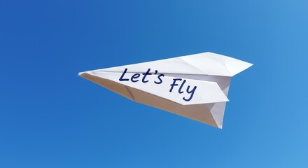 Aspiration message on paper airplane soaring in a clear blue sky backdrop