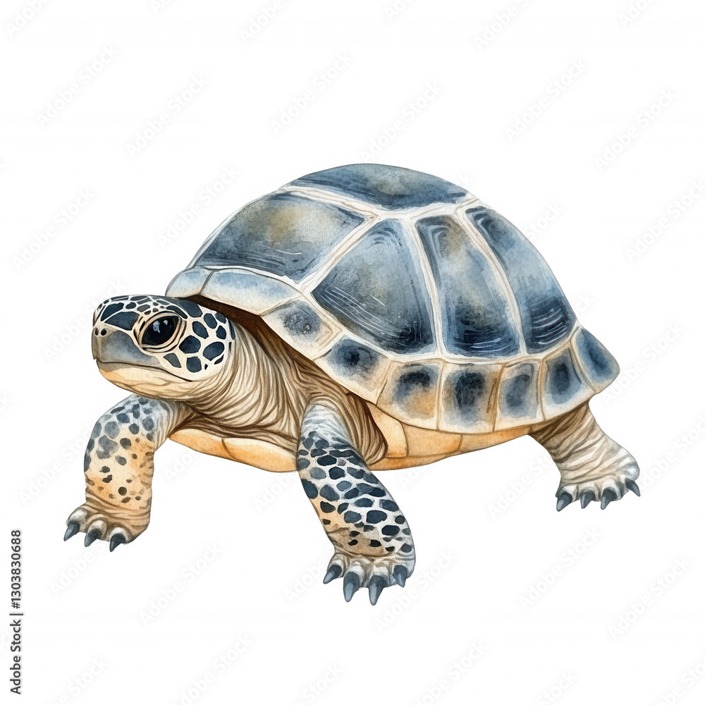 Poster a detailed illustration of a turtle with a patterned shell, featuring unique textures and colors hig