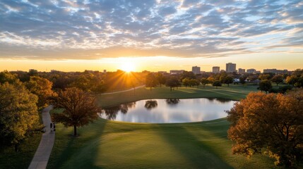 Autumn Golf Course Sunset Cityscape