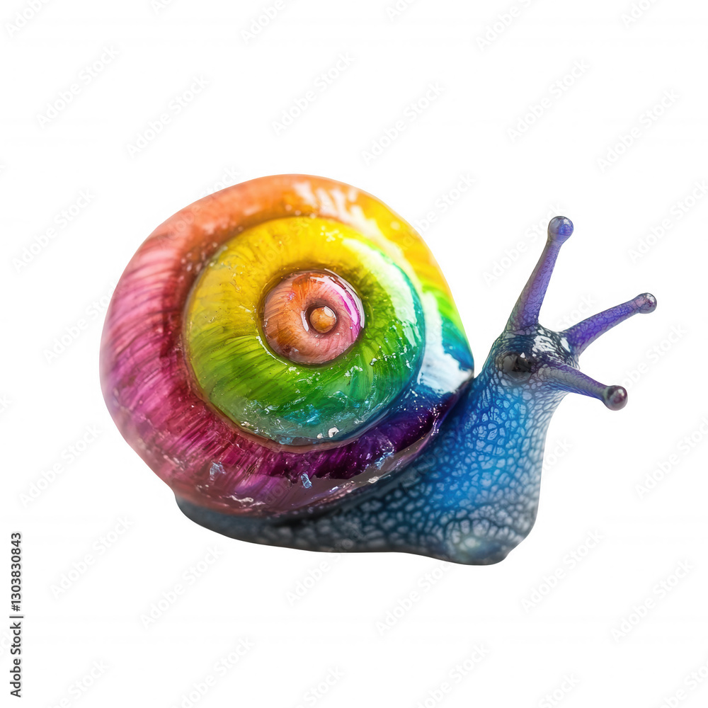 Poster A colorful snail featuring a vibrant, multicolored shell with a spiral pattern.