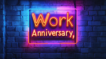Bright Neon "Work Anniversary" Sign Against a Dark Background - Employee appreciation day