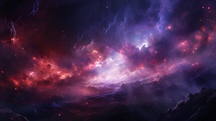 Fototapeta premium A fractured meteor forming a cosmic storm of radiant purple energy