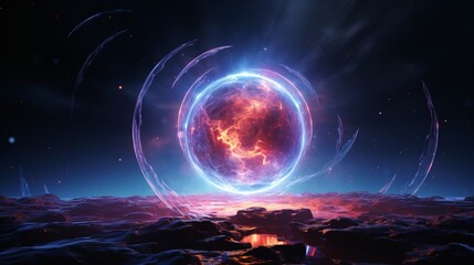 Obraz premium A floating orb of pure cosmic energy, pulsating in a deep space rift