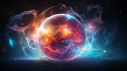 Obraz premium A planet-sized energy sphere shifting between states of matter