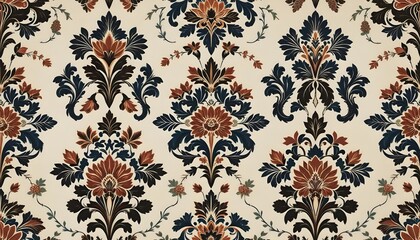 Timeless Bloom: Vintage Floral Damask Pattern with Elegant Botanical Elements for Seamless Wallpaper and Fabric Design