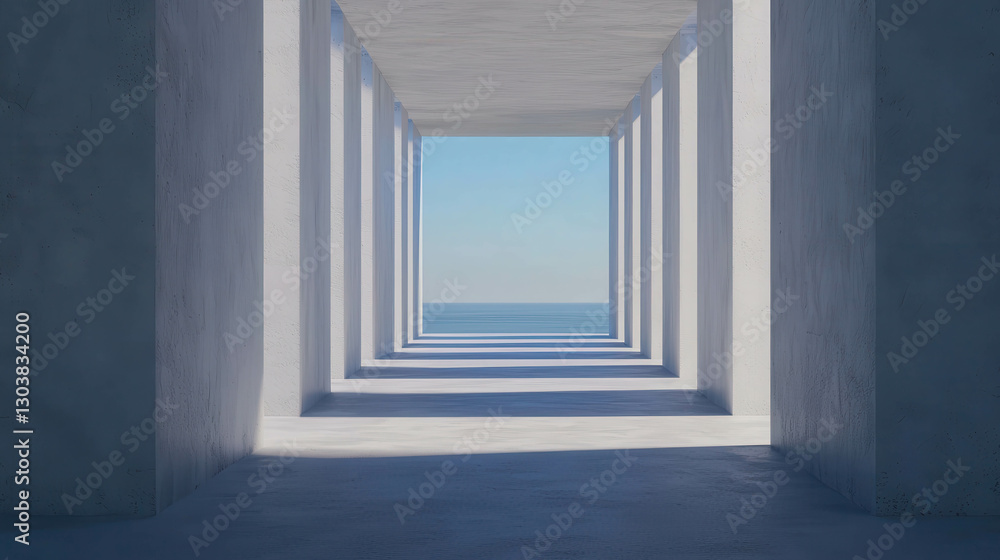 Poster serene architecture embracing subtle light in a tranquil seaside setting