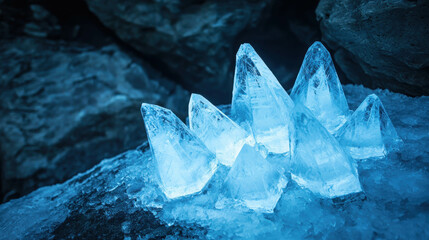 Obraz premium Stunning Display of Ice Sculptures in a Serene Natural Setting with Enigmatic Light
