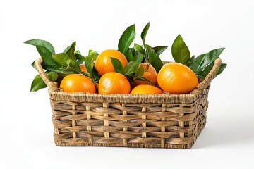 Fresh Juicy Oranges in Rustic Brown Wicker Basket Natural Healthy Vitamin C Fruit Harvest Autumn Still Life Photography Background Image food ripe    
