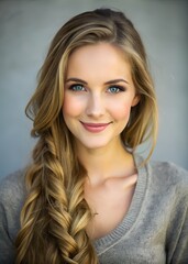 Naklejka premium Warm and Friendly Young Woman with Grey Eyes